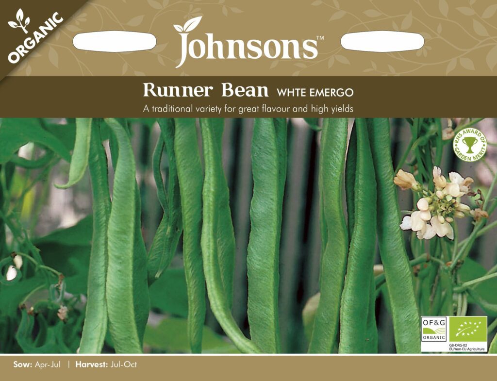 Johnsons Organic Runner Bean White Emergo Seeds 5010931283828