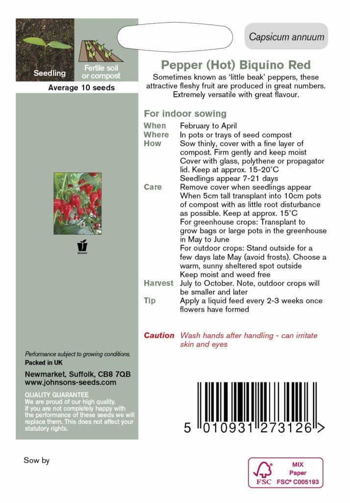 Johnsons Pepper Biquino Red Seeds 5010931273126