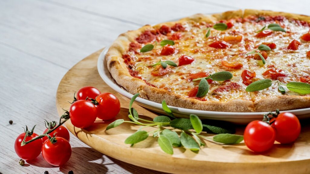 pizza with cherry tomatoes