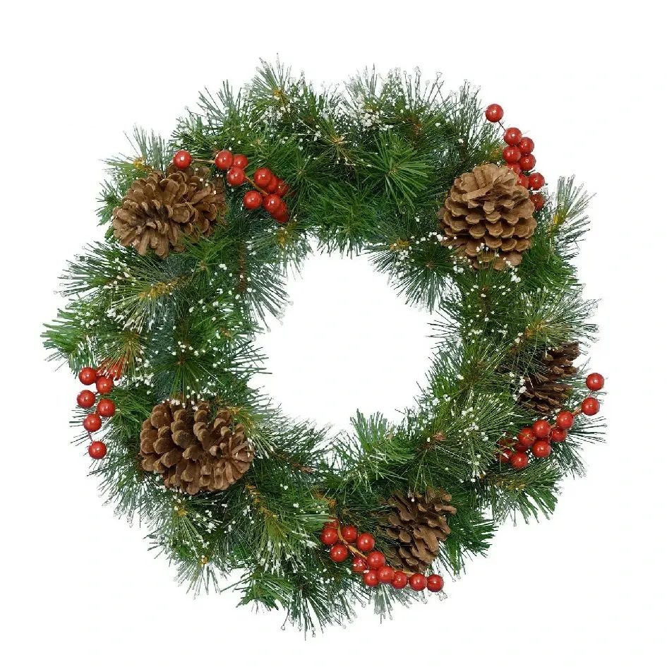 Everlands Ipswich Snowy Christmas Wreath With Berries & Pinecones 50cm 8718533029970