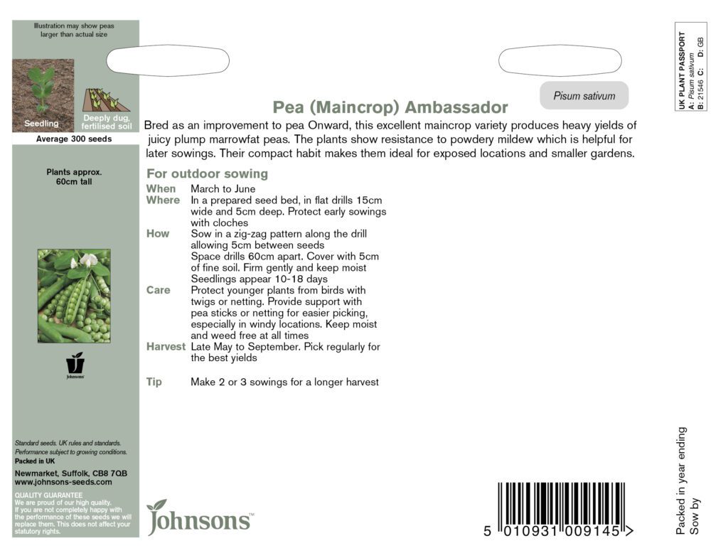 Johnsons Pea Ambassador Seeds 5010931009145