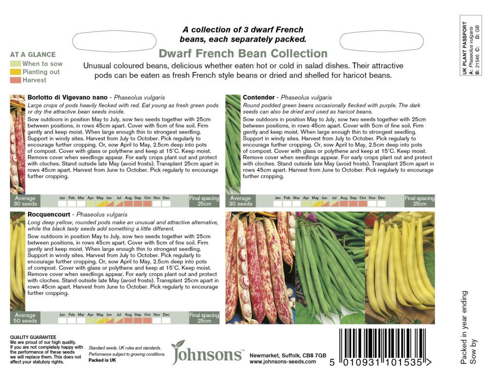 Johnsons Dwarf French Bean Collection Seeds 5010931101535