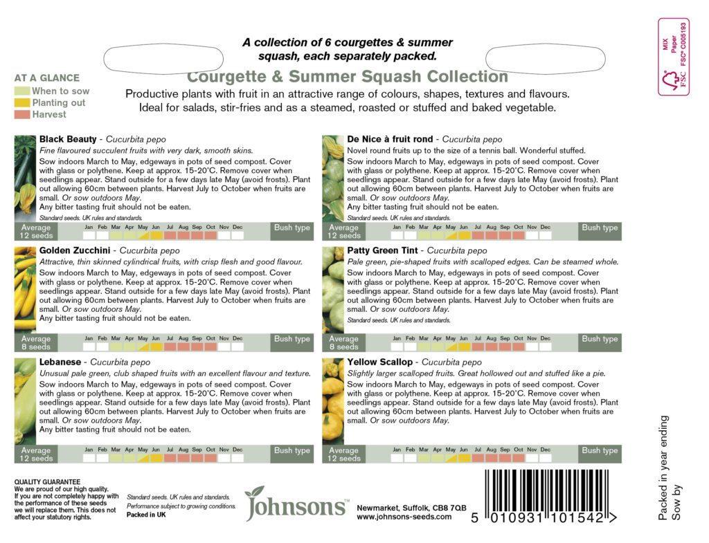 Johnsons Courgette & Summer Squash Collection Seeds 5010931101542