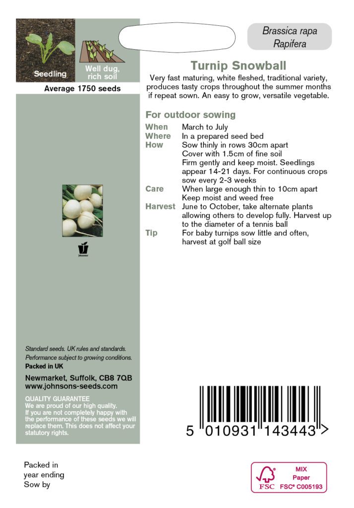 Johnsons Turnip Snowball Seeds 5010931143443