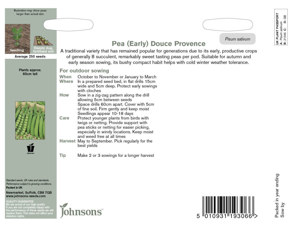 Johnsons Pea Douce Provence Seeds 5010931193066