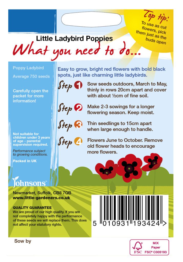 Little Gardeners Poppy Little Ladybird Seeds 5010931193424