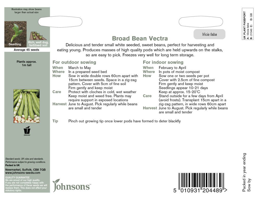 Johnsons Broad Bean Vectra Seeds 5010931204489