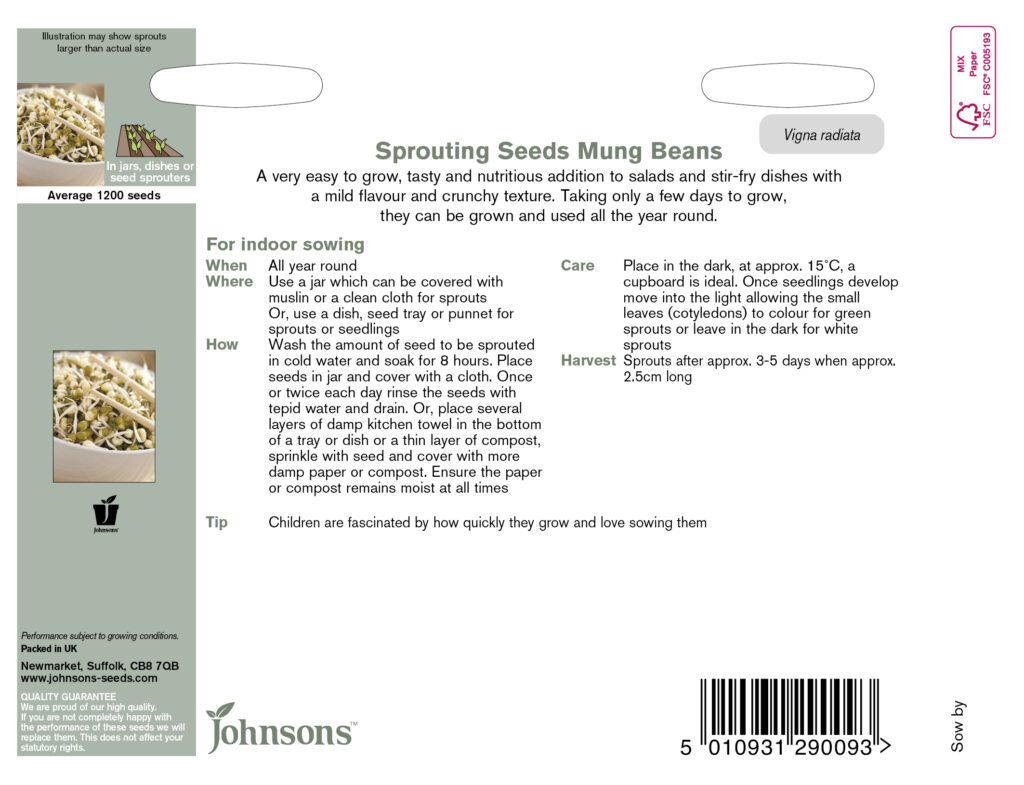 Johnsons Mung Bean Seeds 5010931290093