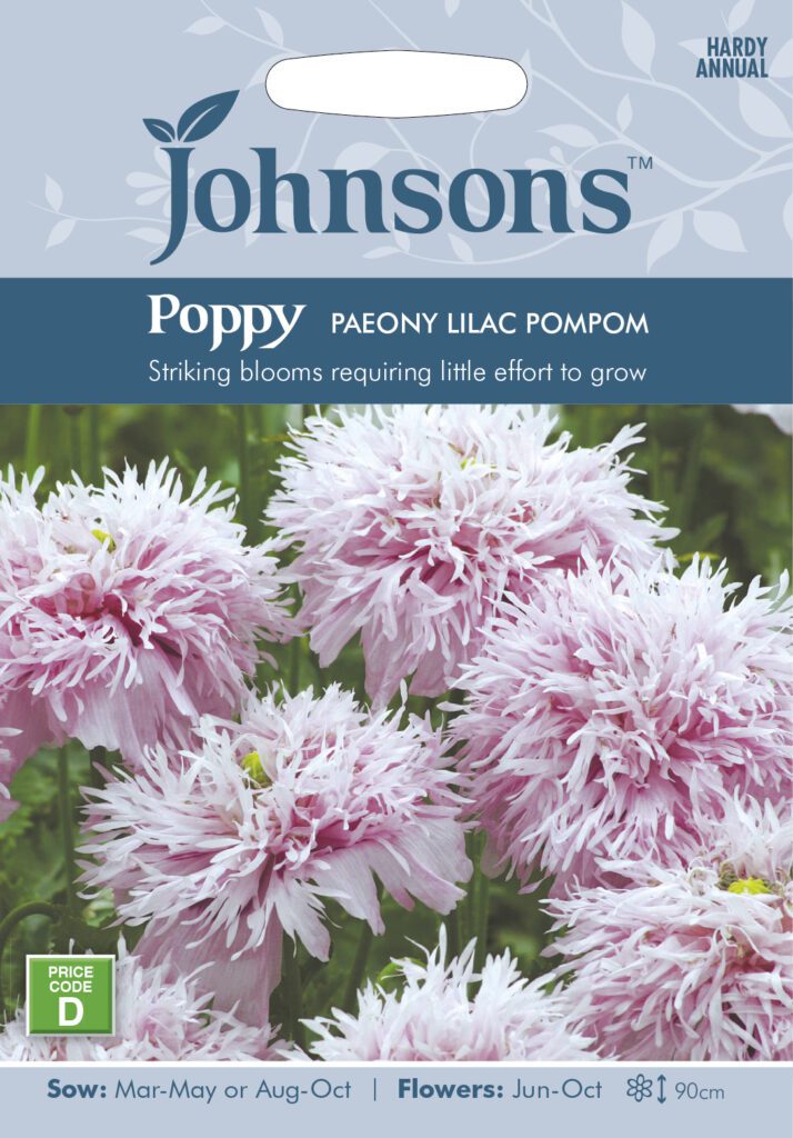 Johnsons Poppy Paeony Lilac Pompom Seeds 5010931351633