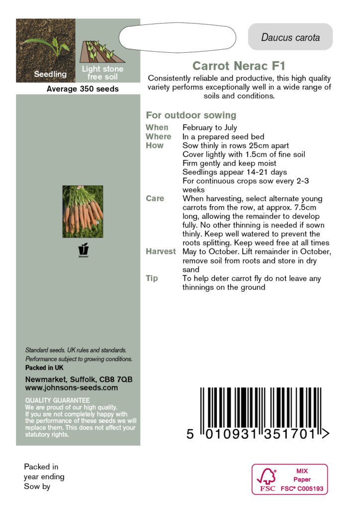 Johnsons Carrot Nerac Seeds 5010931351701