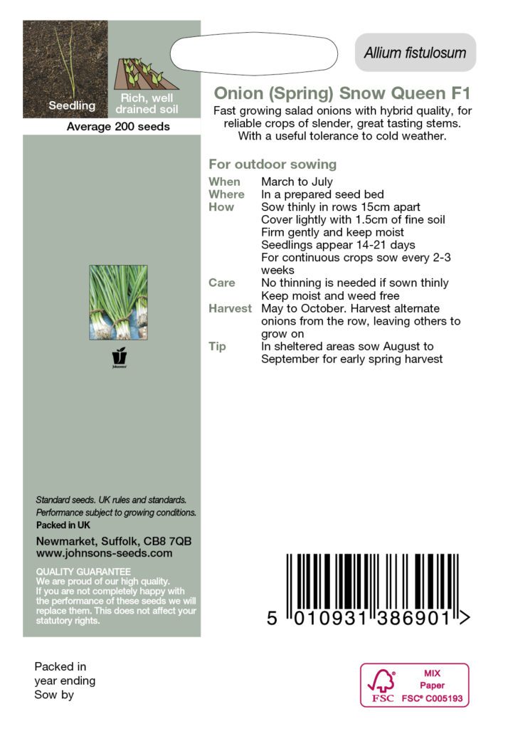 Johnsons Spring Onion Snow Queen Seeds 5010931386901