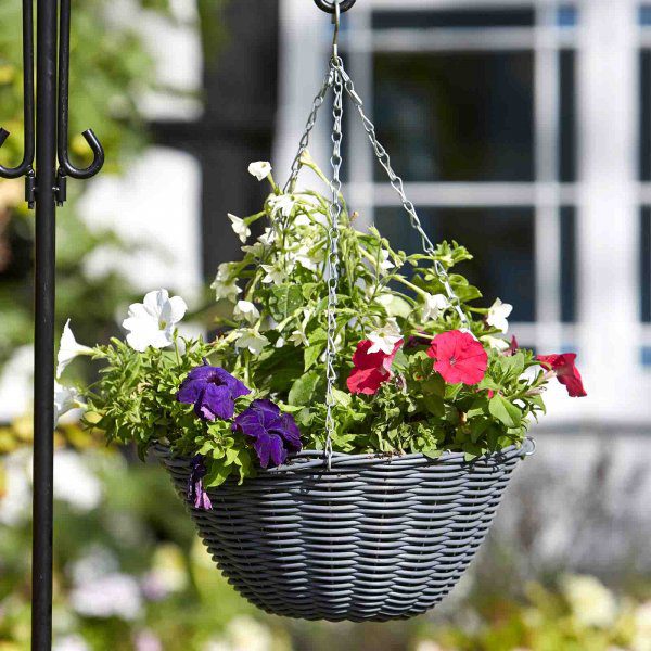 Faux Rattan Hanging Basket Slate 5050642007955